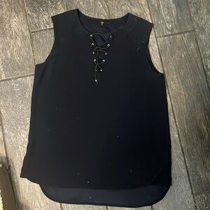 Navy sleeveless lace-up top